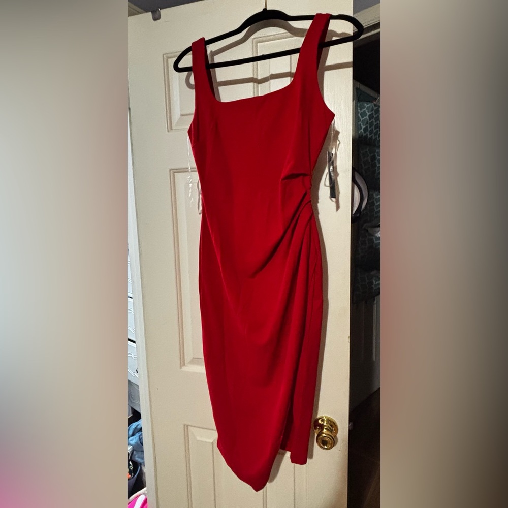 Derek Heart Red Asymmetrical Ruched Cocktail Dress
